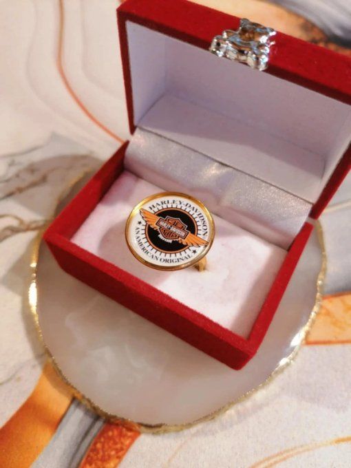 Bague Harley Davidson – Dorée ou Argentée, Taille Ajustable